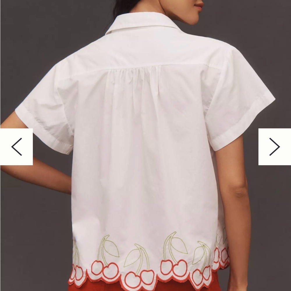 Maeve White Button-Down Shirt with Red Cherry Trim - Picture 4 of 11